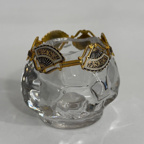 Vintage 1960s Spain Damascene Fan Link Bracelet and Screwback Earrings Set - Picture 7 of 12